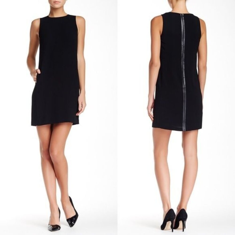 Vince 0 Little Black Dress LBD Pockets Sleeveless Leather Trim‎ Strapping Dress